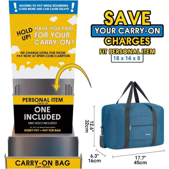 For Spirit Airlines Personal Item Bag 18x14x8 Foldable Travel Duffel Bag Tote - Picture 2 of 8